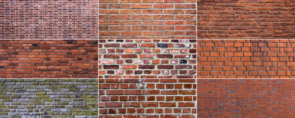 old red brick wall backgrounds set - texture of brickwall