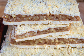 Close up on szarlotka cake - traditional Polish apple cake
