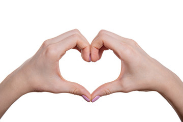 Cropped view Heart shaped fingers. Hands folded in the heart