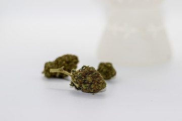 Selective focus closeup of buds of marijuana