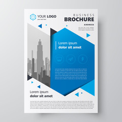 Flyer brochure design template, business cover size A4 geometric theme blue color