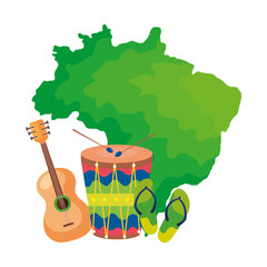 drum and icons with map of brazil vector illustration design