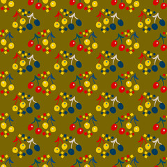 Berries cherries plants abstract fabric seamless pattern