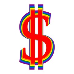 Dollar sign in LGBT rainbow color on a white background, vector