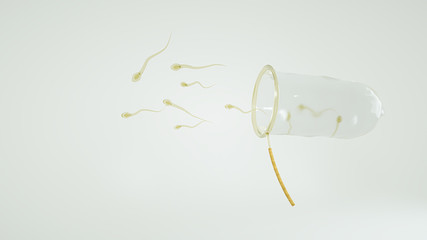 Capturing sperm with a condom that looks like a butterfly net. Creative sex protection concept. 3D Render 3D illustration.