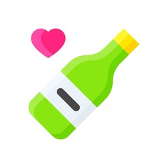 love and wedding related wine bottle with heart vectors in flat design,
