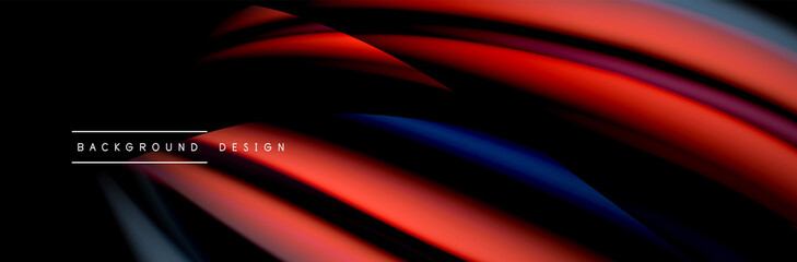 Сolorful flow poster. Wave liquid lines and shapes in black color background. Vector Illustration