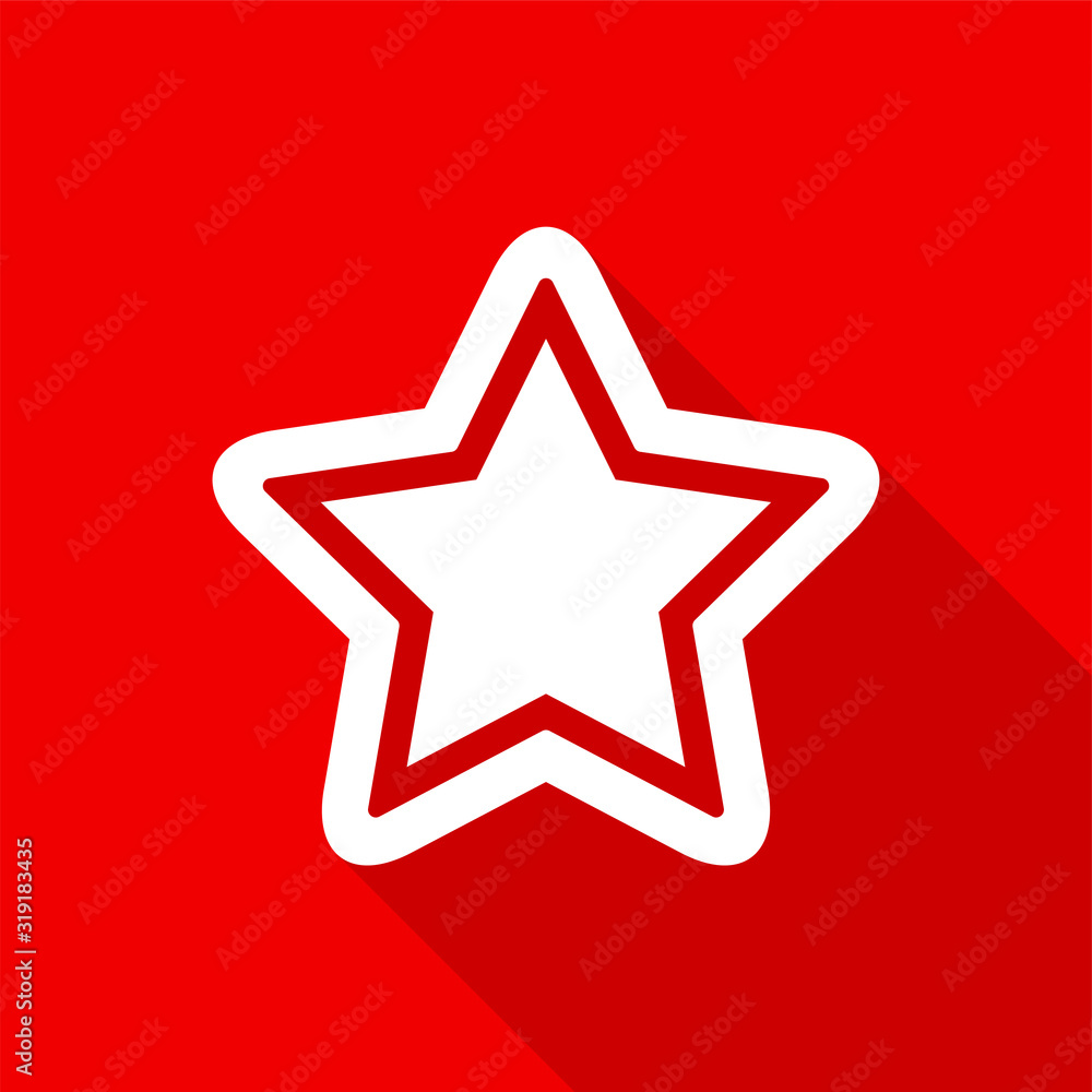 Poster flat white star icon with a long shadow on a red background.