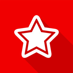 Obraz premium Flat white star icon with a long shadow on a red background.