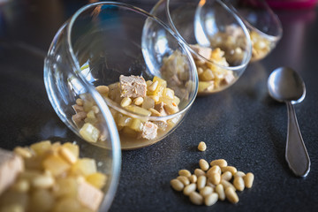 Verrine of pear foie gras and pine nuts © Pierre-Olivier