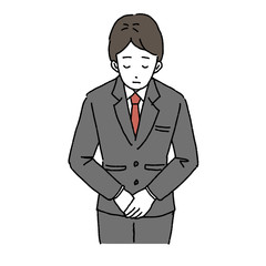 お辞儀をする　ビジネスマン　正面　イラスト