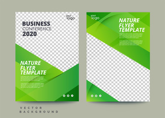 Vector eco flyer, poster, brochure, magazine cover template. Modern green leaf, environment design - Vector