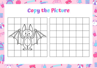 Copy the picture. Drawing activity for kids. Educational game for preschool children. 