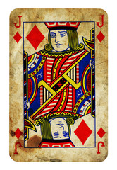 Jack of Diamonds Vintage playing card isolated on white (clipping path included) 