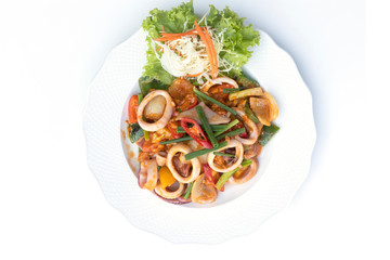 Food in a Thai restaurant Made from meat and vegetables on a white background
