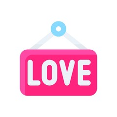 valentines related love and romance written love on hanging board vectors in flat design,