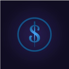 Icon dollar blue in circle money and finance, for app button donat, payment vector