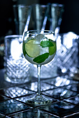 Hugo cocktail. Italian aperitif made with prosecco wine, lemon, mint and melissa syrup.