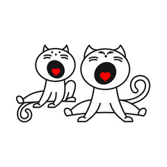 Hand-drawn march cats with black line. Funny cats, red heart, for cards, illustrations, packaging, fabric, business cards, banners, decorations, wedding invitations, i love you