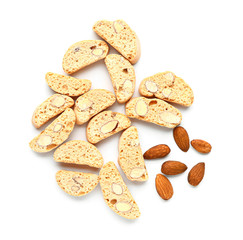 Sweet almond cookies on white background