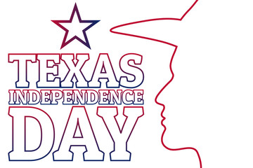 March 2 is Texas Independence Day. Holiday concept with male silhouette in a hat. Template for background, banner, card, poster with text inscription. Vector EPS10 illustration.