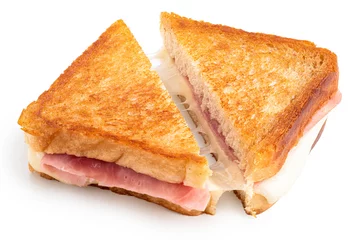 Foto auf Acrylglas Snack Geröstetes Sandwich mit Käse und Schinken.