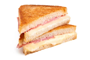 Foto auf Acrylglas Geröstetes Sandwich mit Käse und Schinken. © Moving Moment