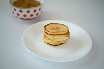 Sweet homemade stack of pancakes.