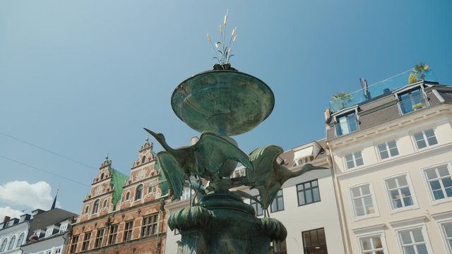 Stork Fountain is located on Amagertorv in the center of Copenhagen, Denmark.