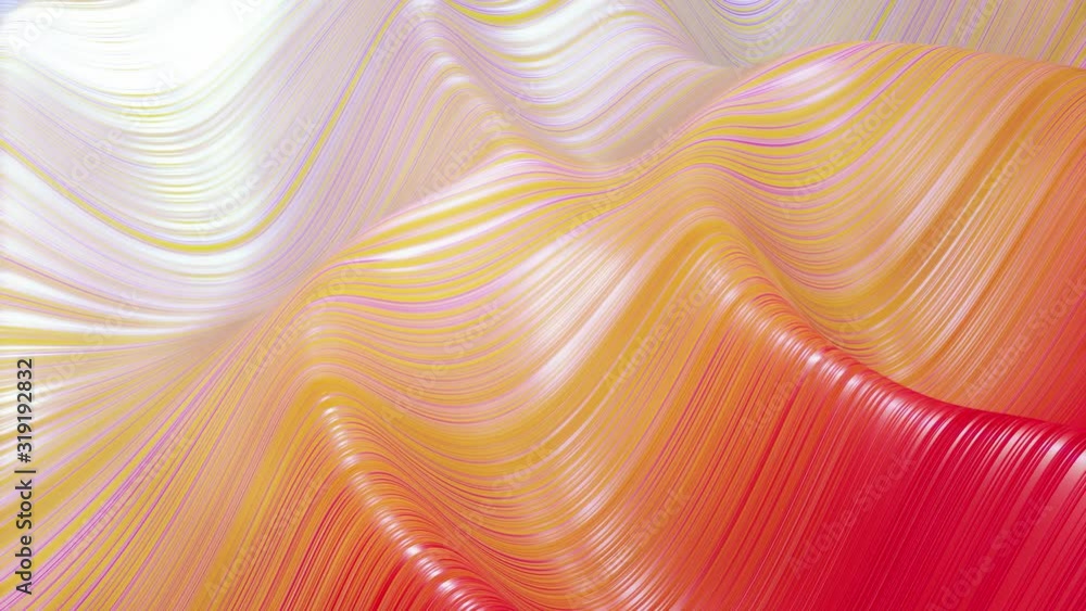 Poster beautiful abstract background of waves on surface, red yellow color gradients, extruded lines as str