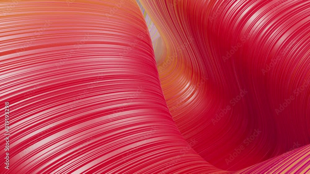 Poster beautiful abstract background of waves on surface, red yellow color gradients, extruded lines as str