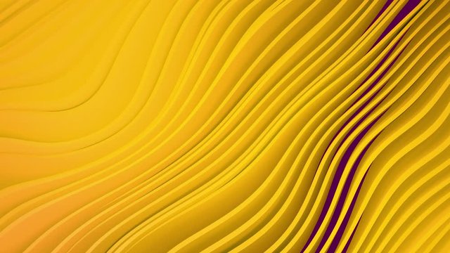 4k 3D animation of rows and rows of colorful popping yellow stripes rippling. Colorful wave gradient animation.. Future geometric patterns motion background. 3d rendering