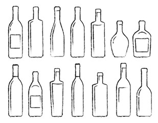 hand drawn black alcohol bottle set icons