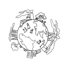 Set of hand drawn travel doodle. Vector illustration. Tourism and summer sketch with traveling elements