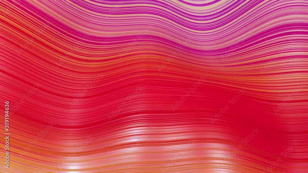 Poster beautiful abstract background of waves on surface, red yellow color gradients, extruded lines as str