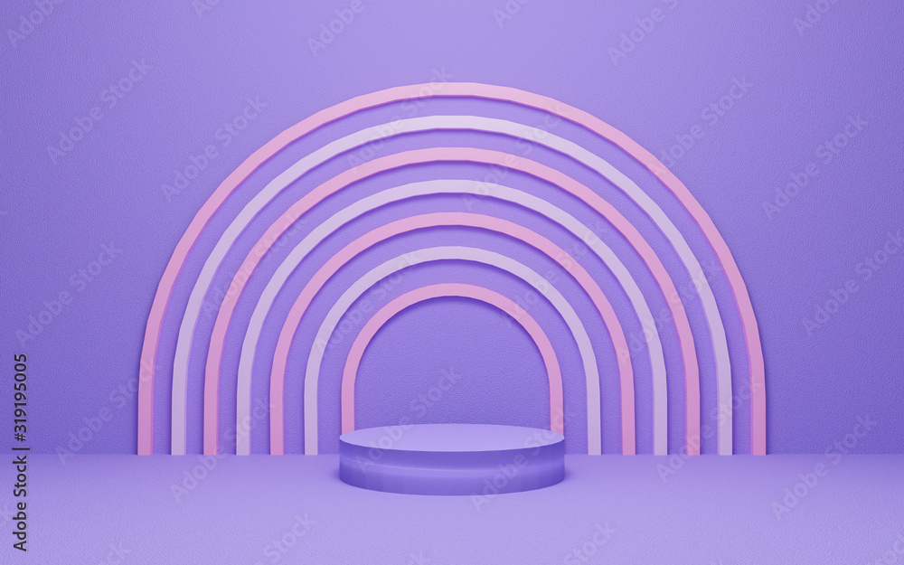 Poster abstract pastel geometric shape background. 3d pink and purple podium scene with pedestal. empty sho