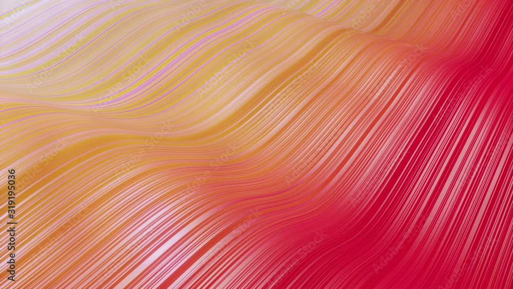 Poster beautiful abstract background of waves on surface, red yellow color gradients, extruded lines as str