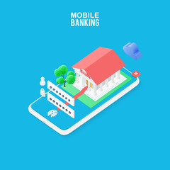 Isometric concept of Online Banking for banner and website.