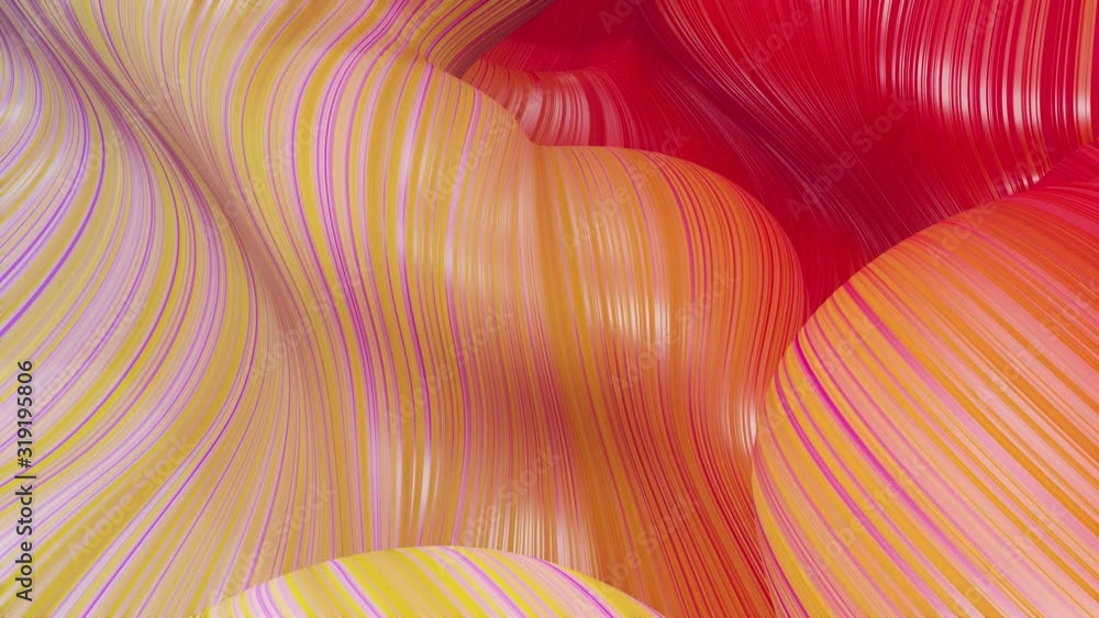 Aufkleber beautiful abstract background of waves on surface, red yellow color gradients, extruded lines as str