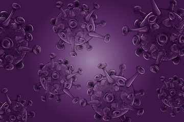 Hand drawn biology. Abstract vector Virus or cells illustration on violet background.
