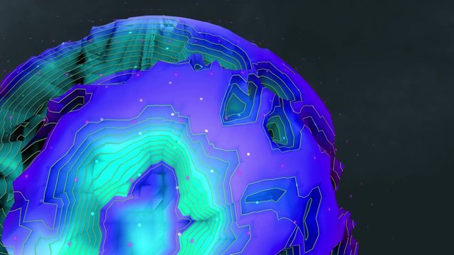 Blue and Purple Alien Planet in space rotating 3D animation. Clip contains space, strange topographical planet, cosmos, globe. Great 4k projection map or kids show.