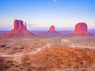 Sunset on Monument Valley from Visitor Center, region of Colorado Plateau characterized by cluster of vast sandstone buttes, Arizona Utah border © arkanto