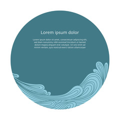 Round frame with wave in doodle style. Vector illustration
