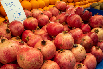 fresh pomegranates in the market