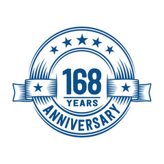 168 years logo design template. 168th anniversary vector and illustration.