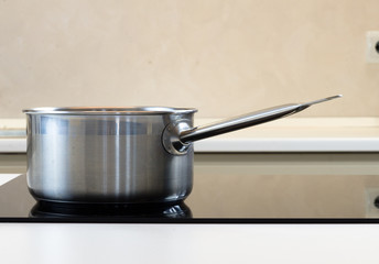 stainless steel cooking pot on  induction cooking plate, modern helper with low energy consumption...