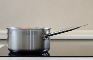 stainless steel cooking pot on  induction cooking plate, modern helper with low energy consumption...