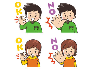 OKサインとNOサインを出す若者