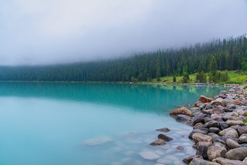 Lake louise from the shoreline Banff Canada