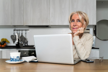 smiling woman working with the laptop